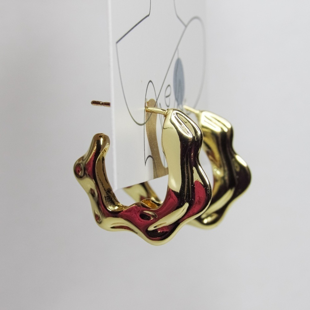 Gold Plated Abstract Textured Mini Hoop Earrings - Minimal, Modern, Mini